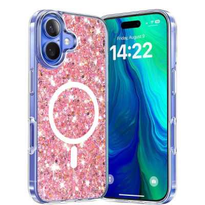 Husa pentru iPhone 16 , Techsuit Sparkly Glitter MagSafe , Pink - 1