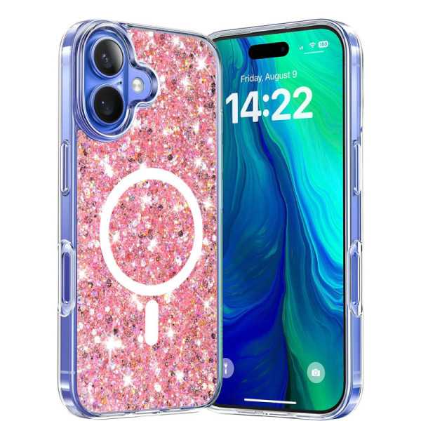 Husa pentru iPhone 16 , Techsuit Sparkly Glitter MagSafe , Pink