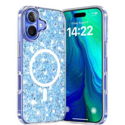 Husa pentru iPhone 16 Plus, Techsuit Sparkly Glitter MagSafe, Blue - 1